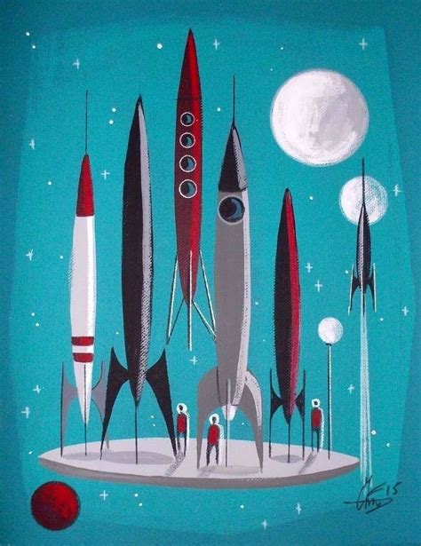 El Gato Gomez Painting Retro 1960s Outer Space Ship Rocket Sci Fi Atomic Future Rocket Art