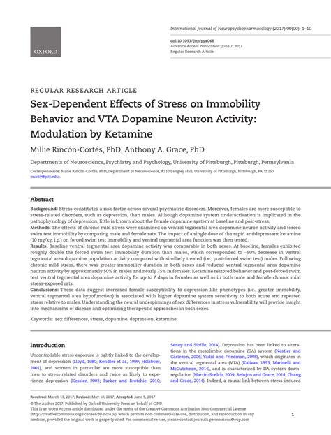 Pdf Sex Dependent Effects Of Stress On Immobility Behavior And Vta Dopamine Neuron Activity