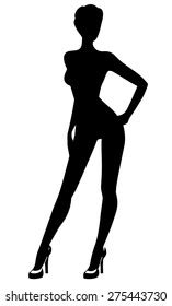 Silhouette Naked Woman Standing High Heels