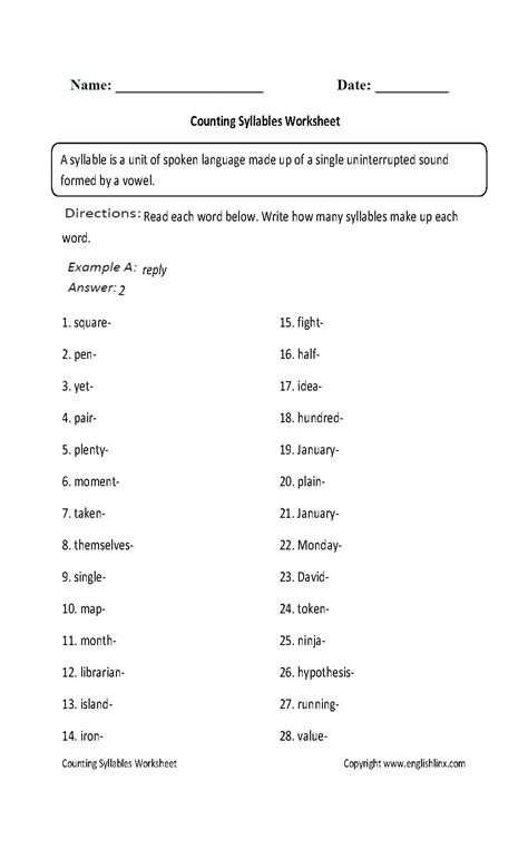Englishlinx Syllables Worksheets — Db