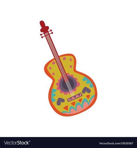 Acoustic Guitar With Mexican Ornament Cartoon Vector Image
