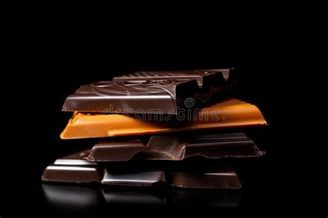 Stack Of Gourmet Chocolate Bars On Sleek Black Background Stock Photo