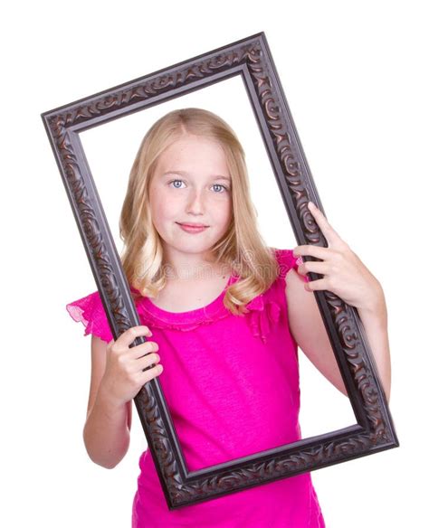 Girl Holding A Blank White Paper Stock Photo Image Of Looking