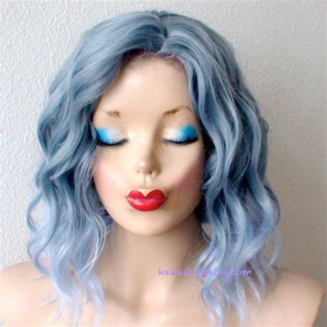 Blue Lavender Ombre Wig 16 Wavy Hair Wig Heat Friendly Etsy