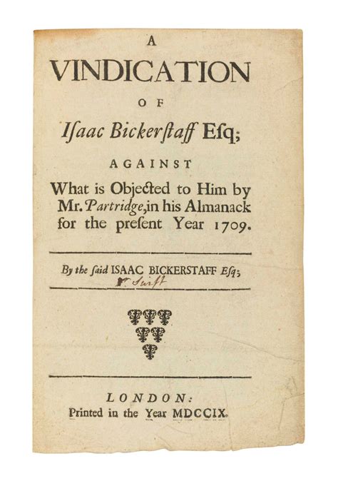 Swift Jonathan A Vindication Of Isaac Bickerstaff Esq Against What
