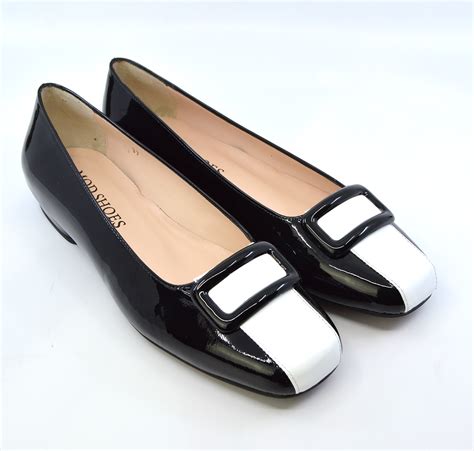 Lorna Black And White Leather Ladies 60s Style Shoes Mod Shoes