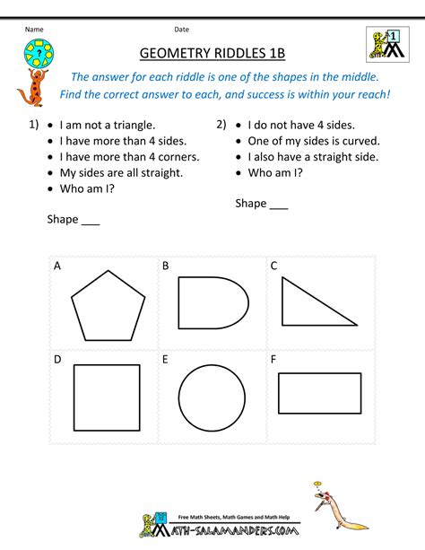 Geometry Worksheets Riddles