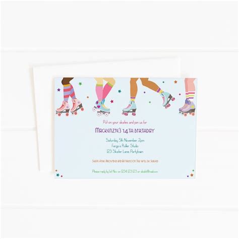 Editable And Printable Roller Skating Party Invitation Template 5x7in