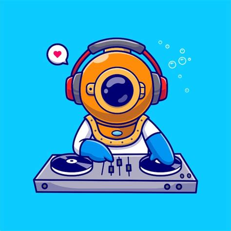 Premium Vector Cute Diver Playing Dj Electronic Music With Headphone