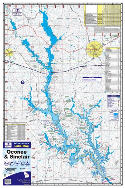Lakes Oconee And Sinclair Waterproof Map 317 Kingfisher Maps Inc