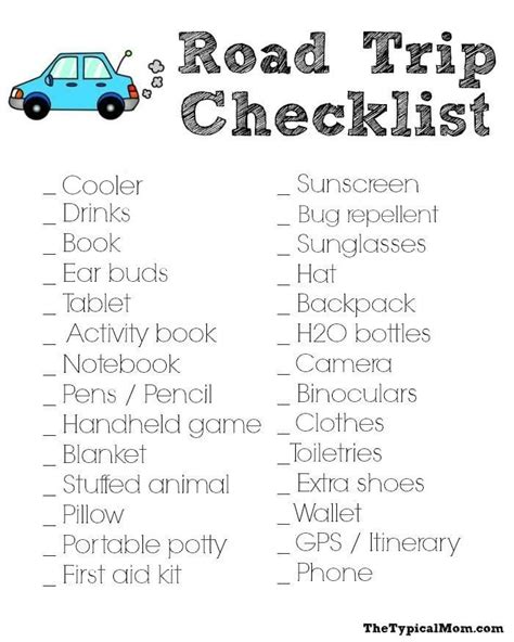 Printable Road Trip Packing List · The Typical Mom Carty Offirtansay
