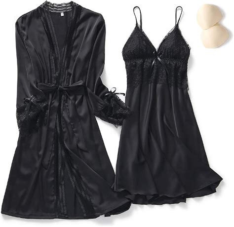 Womens Nightdresses Sexy Silk Satin Nightgown Set Female Lace Lingerie