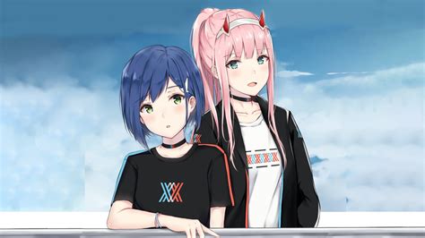 The download is very slow. Darling In The FranXX Ichigo Zero Two Wearing Black Dress With Background Of Blue Sky And Clouds ...