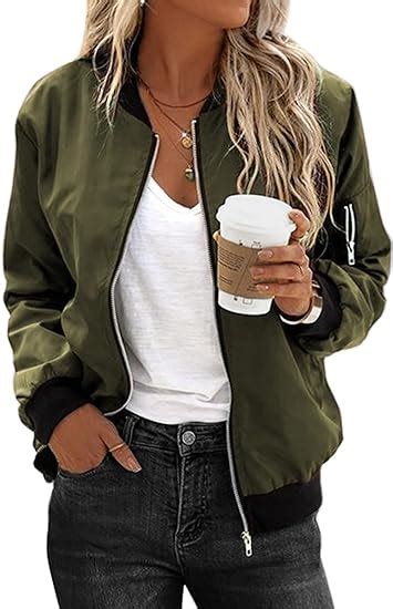 Zeagoo Women Bomber Jacket Lightweight Jacket Zip Up Coat Casual Bomber Jacket Amazonca