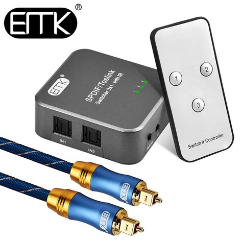 Emk Optical Audio Switch Spdif Toslink Switch Ir Remote 3 Input 1
