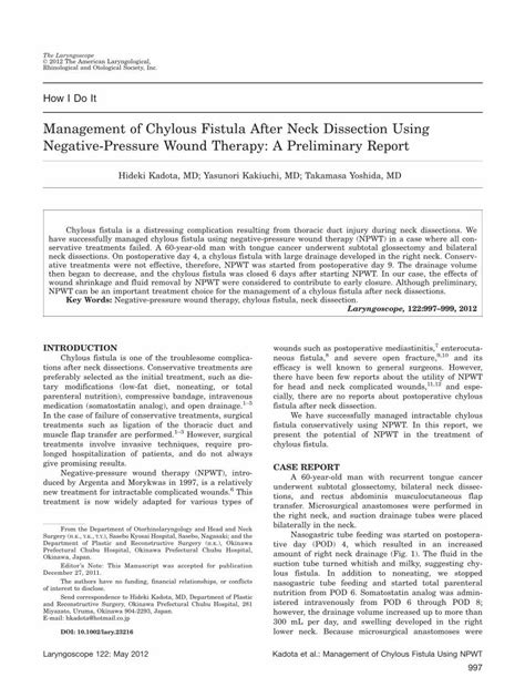 Pdf Management Of Chylous Fistula After Neck Dissection Using