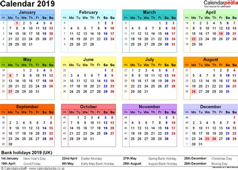 2019 Calendar Uk Printable Year Calendar