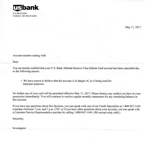One of our agents or automated system can process your payment using your checking/savings account or debit card. U.S. Bank Altitude Reserve Shutdown Letter: How They ...
