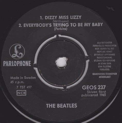 The Beatles Dizzy Miss Lizzy Levykauppa 33 Rpm Oy