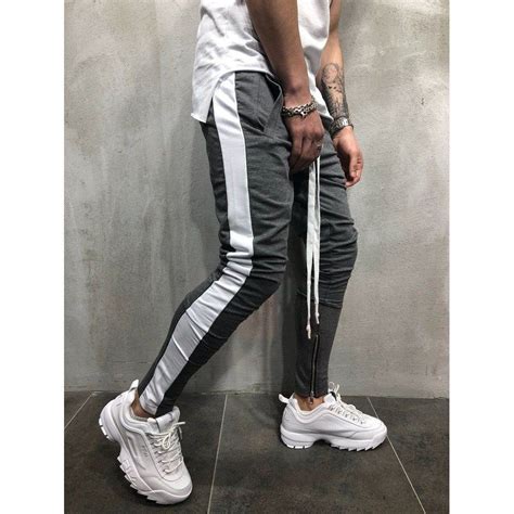 Striped Jogger Sweatpants Dark Graywhite Mens Street Style Hip