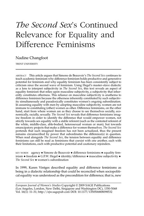 Pdf The Second Sexs Continued Relevance For Equality And Difference