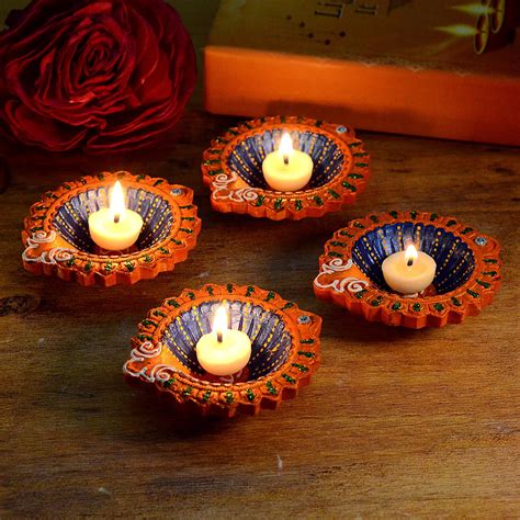 Set Of Four Handmade Designer Diyas Diwali Diyas