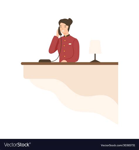 Friendly Cartoon Woman Working On Hotel Reception Vector Image