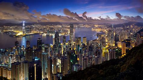 City Hong Kong Night Clouds Lights 4k Night Hong Kong City