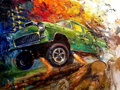 55 Chevy Gasser Palette Art Ian Guy Motoring Artist