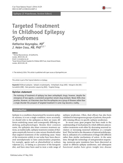 Pdf Targeted Treatment In Childhood Epilepsy Syndromes