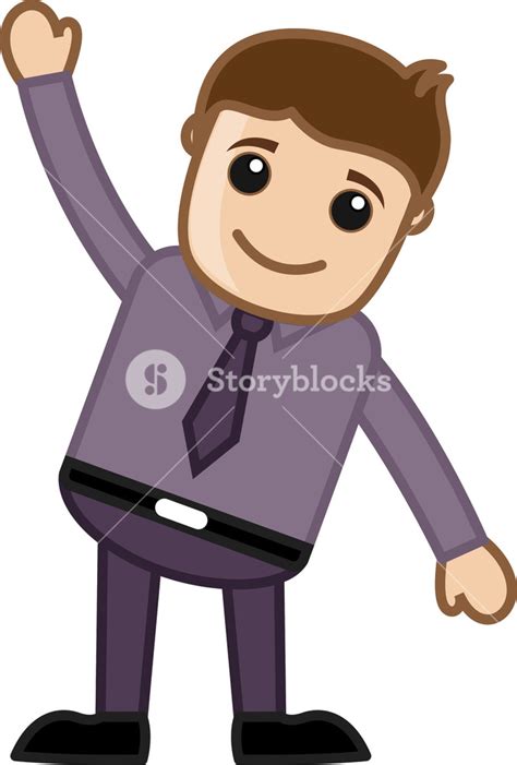 Happy Cartoon Man Raising His Hand Royalty Free Stock Image Storyblocks