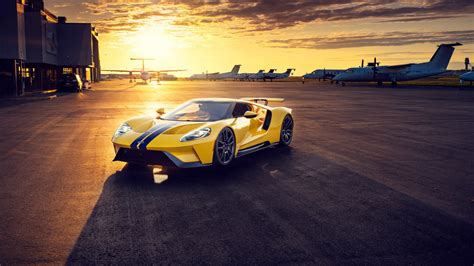 Wallpaper Ford Gt Vehicle Sports Car Airport Sunset Aircraft