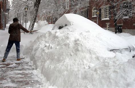 Boston Man Shovels Out His Sidewalk As Blizzard Drops Snow Winter