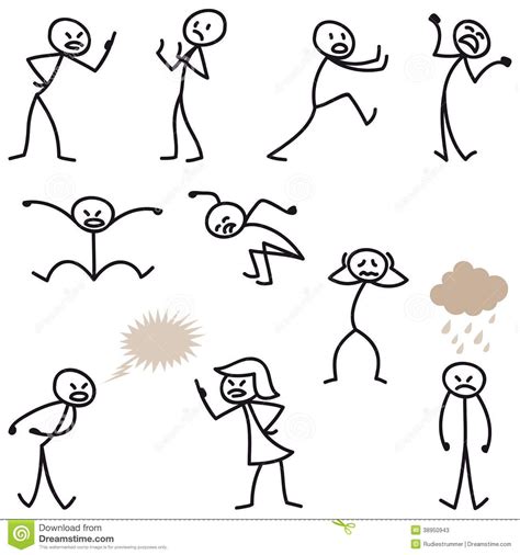 Cartoon Stick Figures With Different Expressions And Emotions Stock
