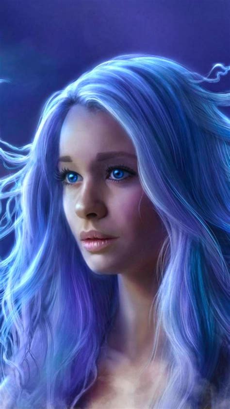 2160x3840 Blue Eyes Blue Hair Fantasy Girl Long Hair Woman Sony Xperia