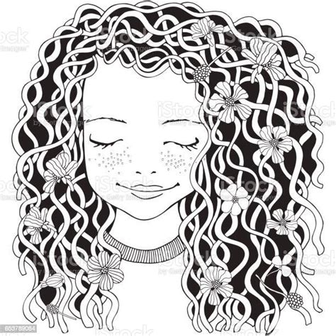 Cute Girl Coloring Book Stock Illustration Download Image Now Curly