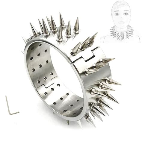Super Heavy Stainless Steel Neck Collar With Thorn 3 Row Detachable Spike Choker Bdsm Bondage