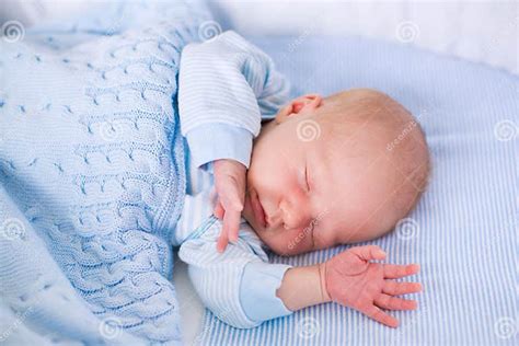 Newborn Baby Boy In White Bassinet Stock Image Image Of Infant