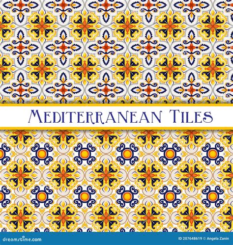 Beautiful Painted Mediterranean Traditional Tiles Stock Vector