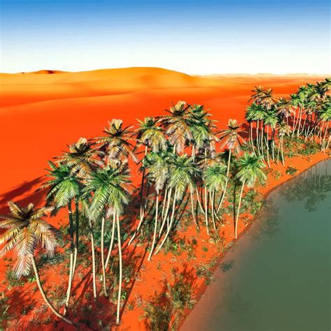 Palm Trees Near Oasis In Africa 3d Rendering Stock Illustration