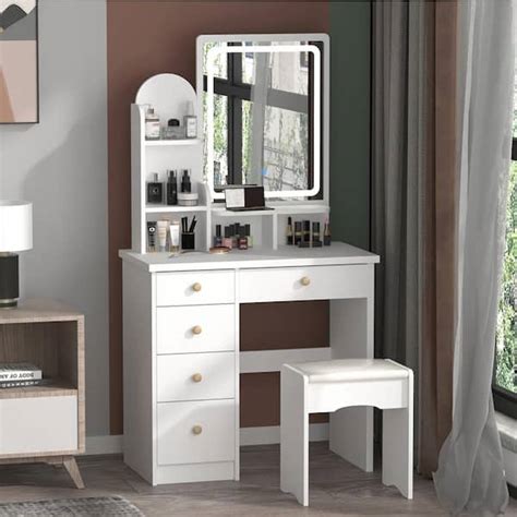 Have A Question About Fufuandgaga 5 Drawers White Makeup Vanity Sets Dressing Table Sets With