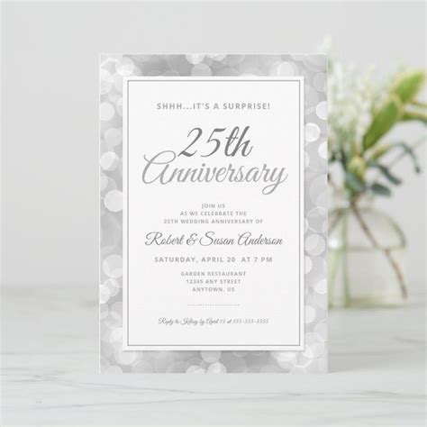 25th Wedding Anniversary Surprise Silver Bokeh Invitation Zazzle