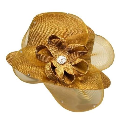 Gold Metallic Church Hat With Netting And Bow 8999 Church Hats Gold