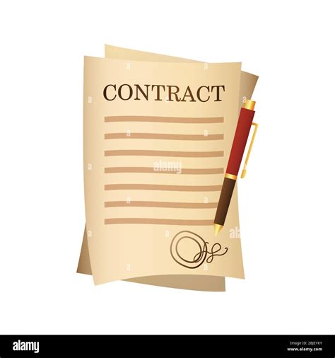 Paper Contract Agreement And Pen Isolated Cartoon Design Legal
