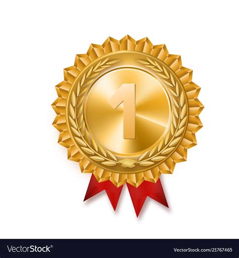 Gold Medal Gold Sign 1st Place Red Ribbon Vector Image