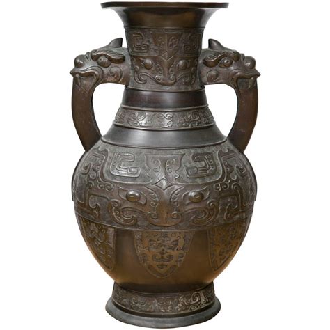 Large Chinese Archaistic Black Patina Bronze Altar Vase Ancient Vase