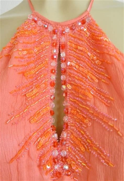 Cowgirl Glam Halter Top Coral Sequin Beaded Silk Western Halter Top By
