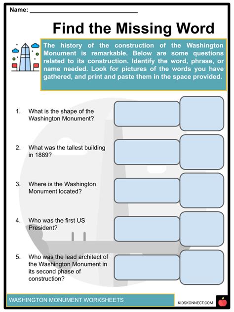 Washington Monument Worksheets Facts And Historic Information For Kids