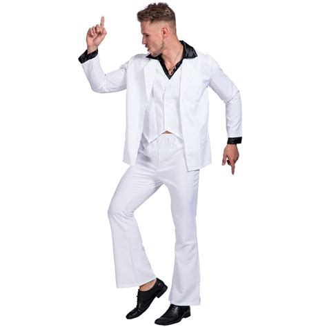Mens 70s White Costume Saturday Night Fever 1970s Retro Disco Suit