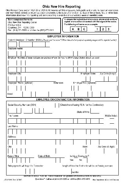 Ohio New Hire Reporting Form Fillable Printable Forms Free Online